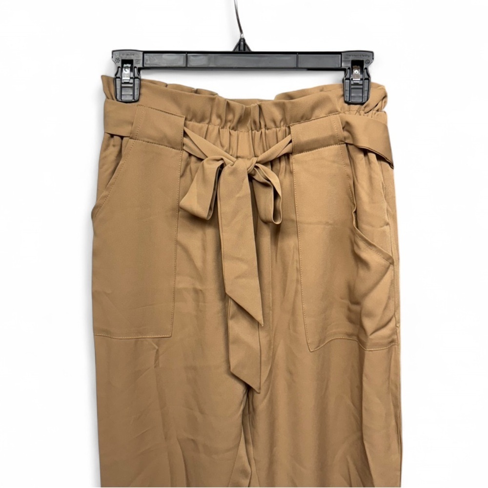 Simplee High Waist Paperbag Trousers Tan Camel Tapered Leg Pants NWT Size L - Picture 4 of 7
